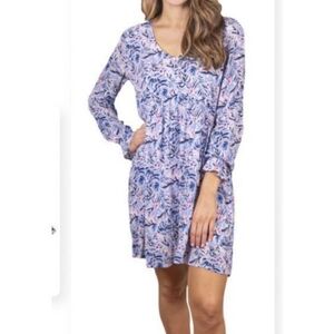 Simply Southern Women's Leaf Print Southern Smiles Baby Doll Mini‎ Dress Size L